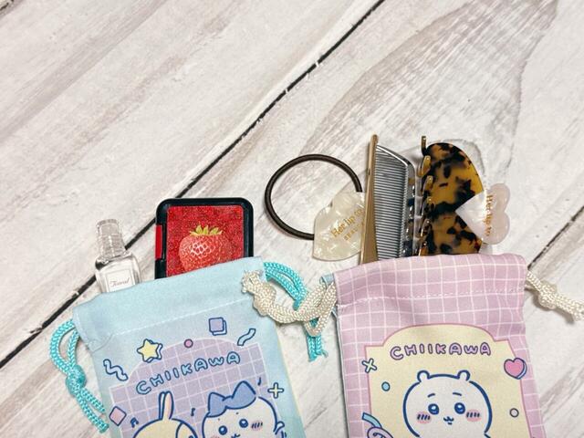 【ちいかわ DAISO限定デザイン】「プチ巾着 ちいかわ」目薬やミントタブレット、ヘアアクセサリーなどを入れるのにちょうどよく、バッグの中の細かなものをすっきり整理できます♪