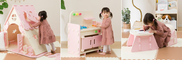ニトリ「やわらか素材・ふわふわキッズシリーズ」ふわふわキッズプレイハウス／ふわふわキッズキッチン台／ふわふわキッズテーブルセット