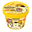 「コラボパッケージ（トンちゃんが描かれた袋にパンを入れて歩いているポムポムプリン）」＜期間：2026年4月1日〜＞【ソントンのファミリーカップ「とろけるカスタードクリーム」が、ポムポムプリンのコラボパッケージになって数量限定で登場！】