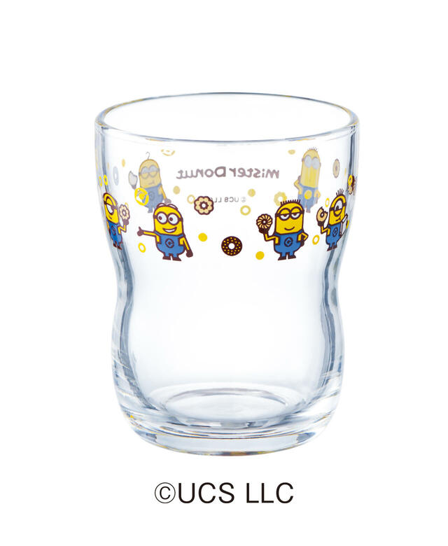 「“ミニオン” つよいこグラス」＜本体サイズ：最大径約6cm×高さ約7.5cm＞【「ミスド&ミニオン」初コラボ！“パチパチはじけるポンデリング”や“わんぱくドーナツ”にワクワクが止まらない！】