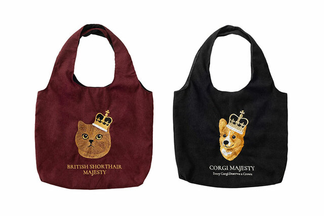 【Jubilee <ジュビリー>】コーデュロイ刺繍トートバッグ 英国ロイヤル(バーガンディ/ブラック)各税込4,400円