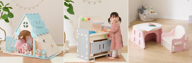 ニトリ「やわらか素材・ふわふわキッズシリーズ」ふわふわキッズプレイハウス／ふわふわキッズキッチン台／ふわふわキッズテーブルセット
