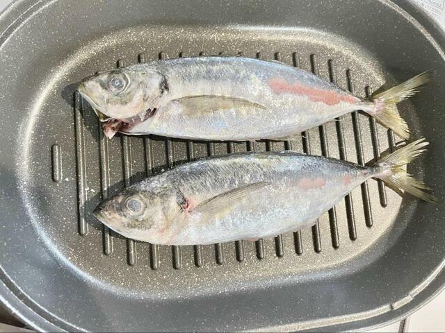 【ニトリ　IHダイキャストグリルパン】アジを焼きます