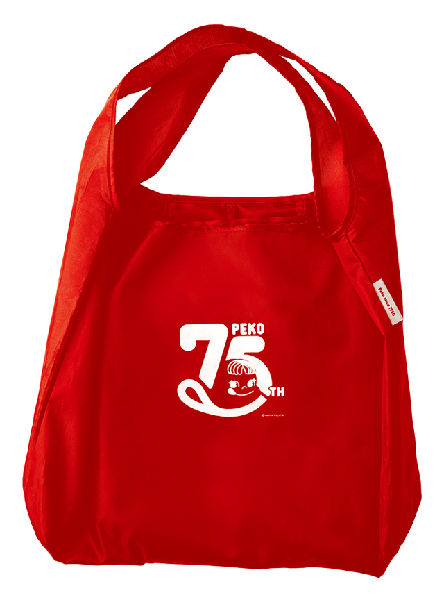 「ペコちゃんエコバッグ（ペコ75thデザイン）レッド」＜サイズ：高さ約340（ハンドル含む）×幅約490mm＞【ペコちゃん75周年！感謝の気持ちの限定ケーキ「ペコちゃん75thありがとうケーキ」が全国の不二家に登場♪】