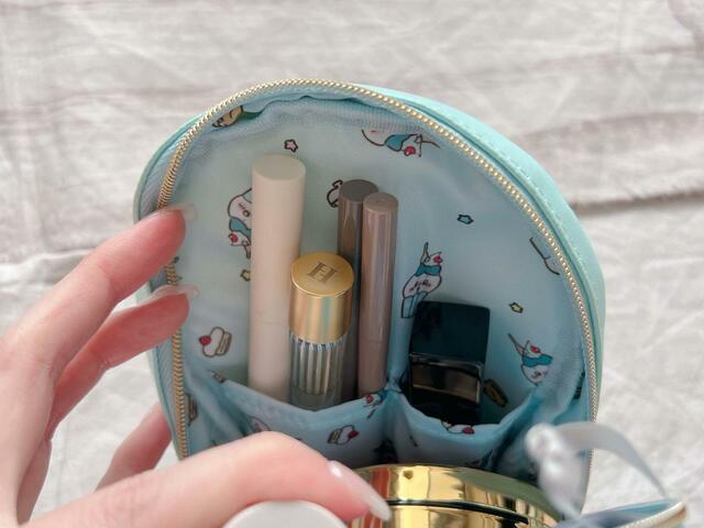 リップやアイライナーなどの細長いものを仕切りポケットに収納してみました