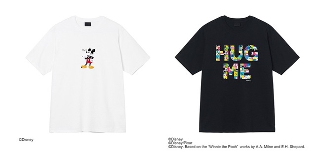 ディズニー100周年限定デザイン Tシャツ （左：PLATINUM MICKEY TEE、 右：HUG ME TEE) 各5,500円