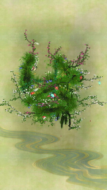 『生命は生命の力で生きている』チームラボ,2011,アニメーション,6min,23sec(9:16),書：紫舟