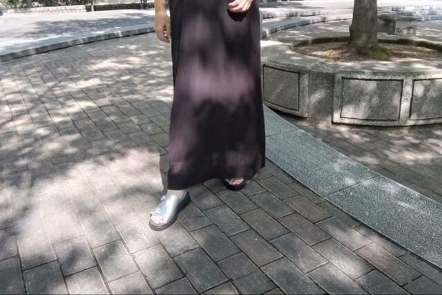 【GLOBAL WORK／2WAYメッシュSETワンピース】身長164cm、Lサイズ着用。丈は長めなので、かかとのあるサンダルやヒールがおすすめ！