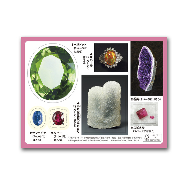 図鑑「岩石・鉱物・化石／宝石・鉱物特集 クイズつき」シール