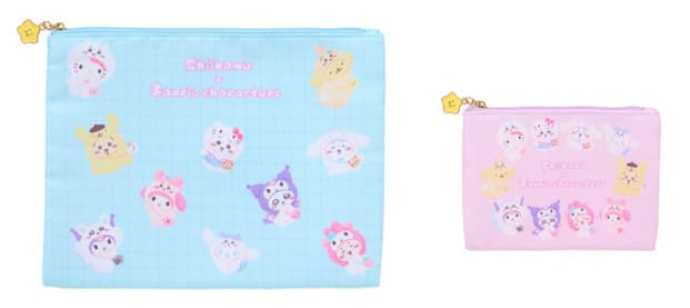 【ちいかわ×サンリオキャラクターズ】フラットポーチ2個セット　1,980円／大：約幅25×高さ19cm、小：約幅16×高さ12cm