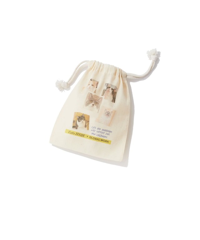 【Cat's ISSUE×グローバルワーク】100枚以上の応募写真の中から厳選した、個性豊かな猫ちゃんたちをプリントした巾着です