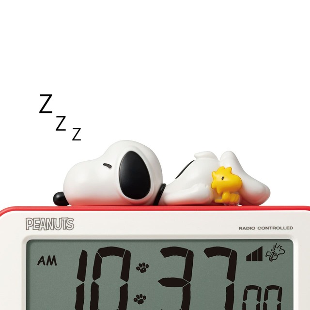 「アラームデジタルR235/スヌーピー」スヌーピーがスヌーズボタンに