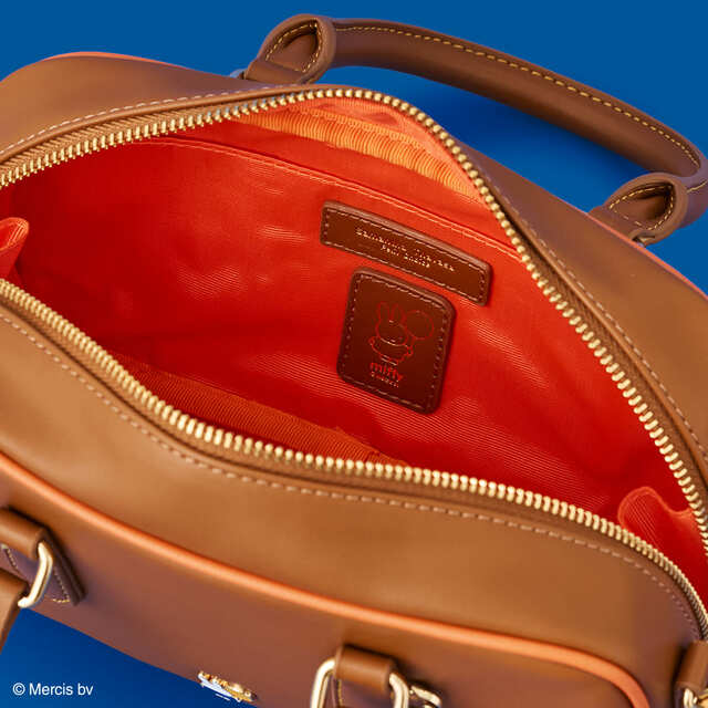 【ミッフィー】ボストン型のショルダーバッグブラウンベースにブルーナレッドがさりげなく