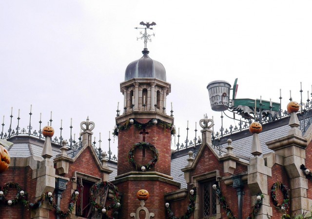 建物の一番上にはコウモリの形の風見が。