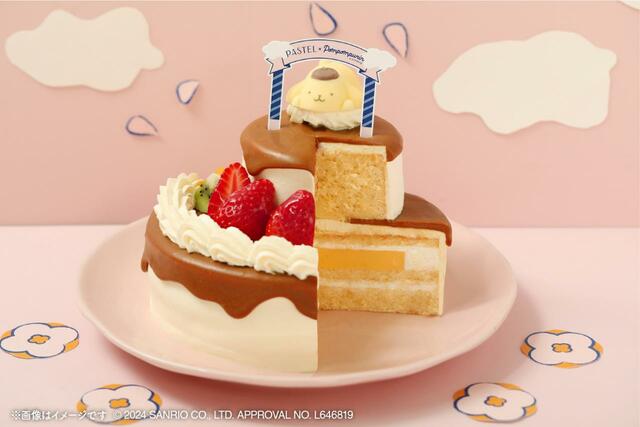 「ポムポムプリンの2段ケーキ」<5,260円(税込5,680円)>【「パステル×ポムポムプリン」コラボスイーツ】