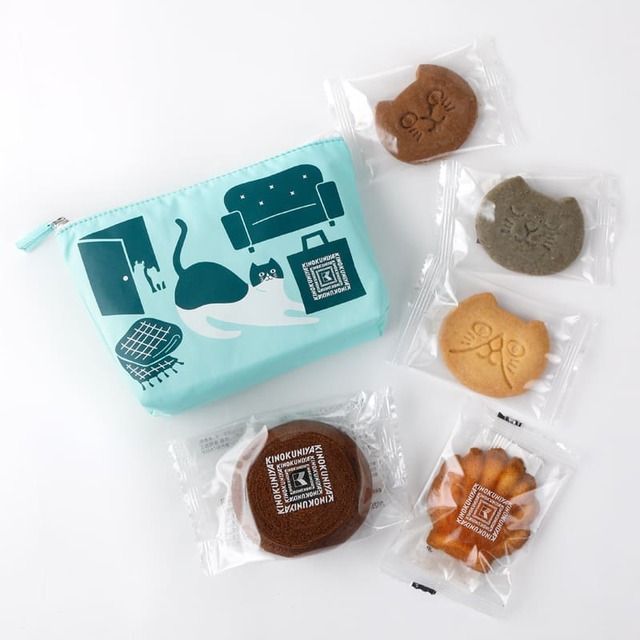 【紀ノ国屋】「紀ノ国屋 ねこスイーツポーチ」ミントブルー ￥1,652