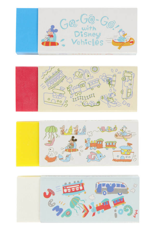 消しゴム〈Ain〉セット 800円｜東京ディズニーリゾート「Go-Go-Go! with Disney Vehicles」グッズ｜販売店舗：東京ディズニーランド「グランドエンポーリアム」、東京ディズニーシー「キス・デ・ガール・ファッション」｜発売日：2024年7月11日（木）