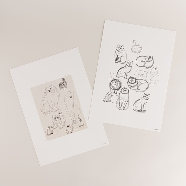 【リサ・ラーソン】「A4カード（Found Cats Series）」各 ￥1,210／リサが描いたねこのスケッチを、A4サイズのカードに。