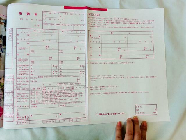 ピンクの婚姻届け付き（裏面は白）