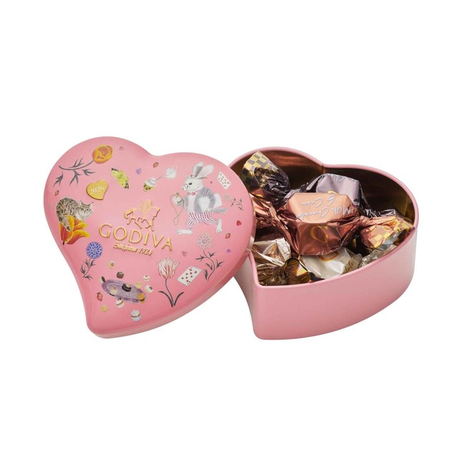 【ゴディバ「アリスのティーパーティ コレクション」】「アリスのティーパーティ G キューブ アソートメント ミニハート缶 5粒入」1,458円