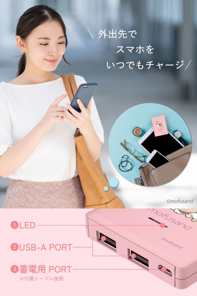 「mofusand モバイルバッテリー 5000mAh うさxにゃん」商品概要