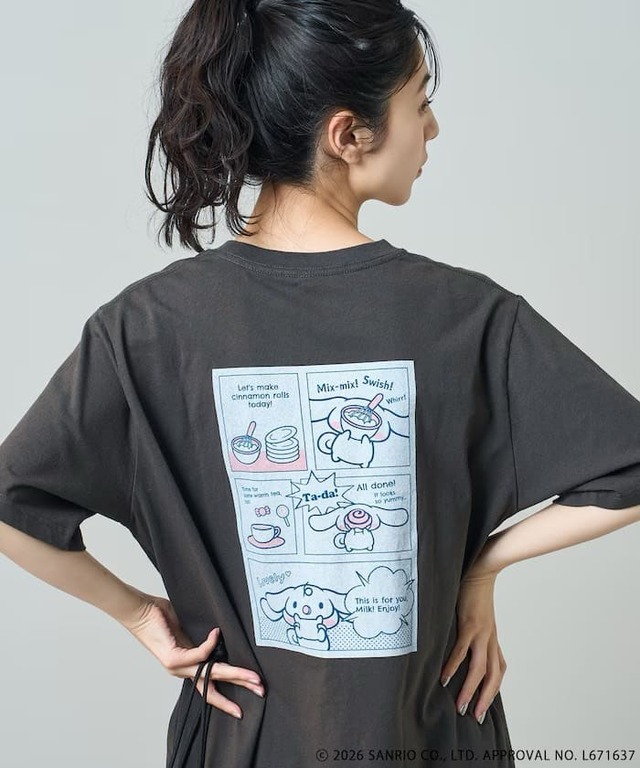 【サンリオ×FREAK'S STORE】”CINNAMOROLL” 目隠し コミック柄 プリントTシャツ ¥5,995/シナモロールもアメコミ風のデザインで。