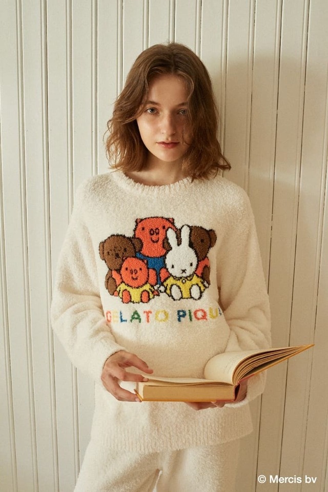 【gelato pique×ミッフィー】「【ONLINE限定】【Dick Bruna】【UNISEX】ベビモコワンポイントジャガードプルオーバー&ロングパンツセット」￥16,390