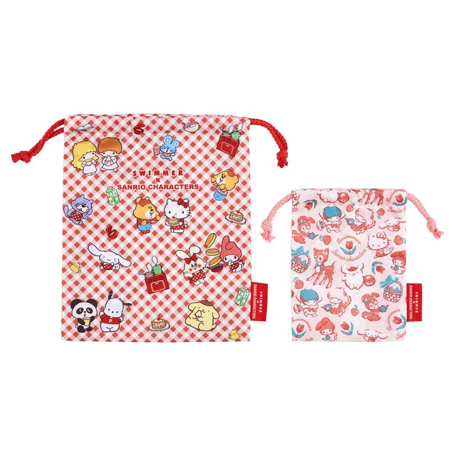 【SWIMMER×サンリオ】「巾着セット」1,320円／ポップなチェックのチラシ柄とショッパー柄を使用