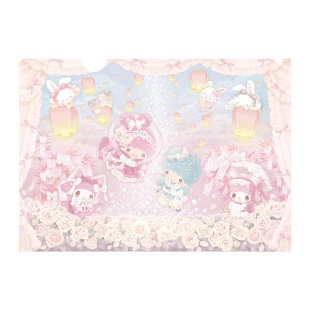 【サンリオピューロランド「ハート型短冊付きクリアファイル」550円】キャラクターのランダムチェキ（1枚）付き