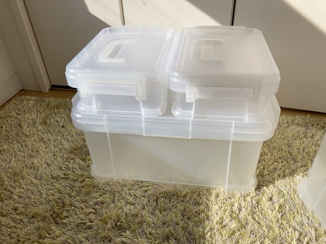 【ニトリ 運べるコンテナボックス】スリムS、スリムL、ワイドM、ワイドLの4種類。重ね方を自由にカスタマイズできる