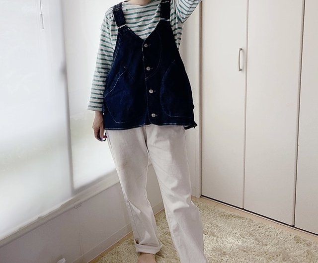 【ワークマン グリーンテックアウトドアデニムベスト】カラーはジャパンデニム、イエロー、グリーン、ヒッコリーの4種類があります