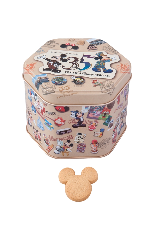 クッキー 950円｜縦約11×横約12.5×高さ約9.5cm｜内容量：15個、焦がしバター味｜東京ディズニーリゾート35周年“Happiest Celebration! ”スペシャルグッズ