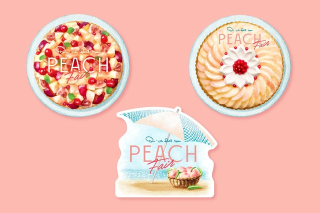 【キル フェ ボン】フェア期間中、対象商品を購入すると、桃のタルトやディスプレイをモチーフにしたキルフェボンオリジナルステッカー(全3種)を1会計につき1枚プレゼント