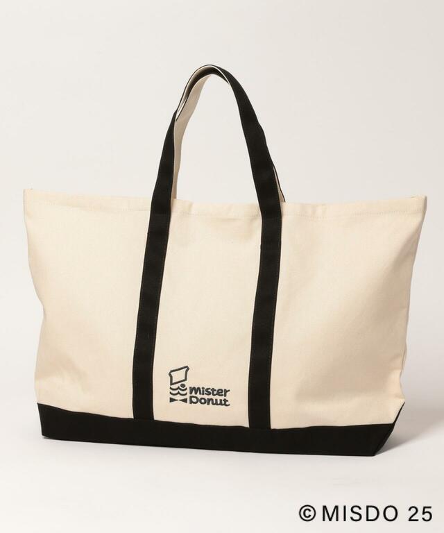 「トートバッグ（アイボリー×ブラック）」＜価格：5,990円（税込）＞【LEPSIMが「ミスタードーナツ」と初コラボ！ミスドロゴやドーナツがアパレル＆雑貨になって登場！】
