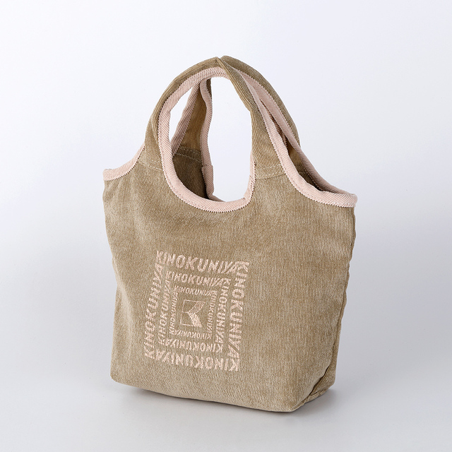 【紀ノ国屋 コーデュロイミニバッグ／ベージュ】やさしい生地感で見た目にも手触りにも癒されるデザイン◎