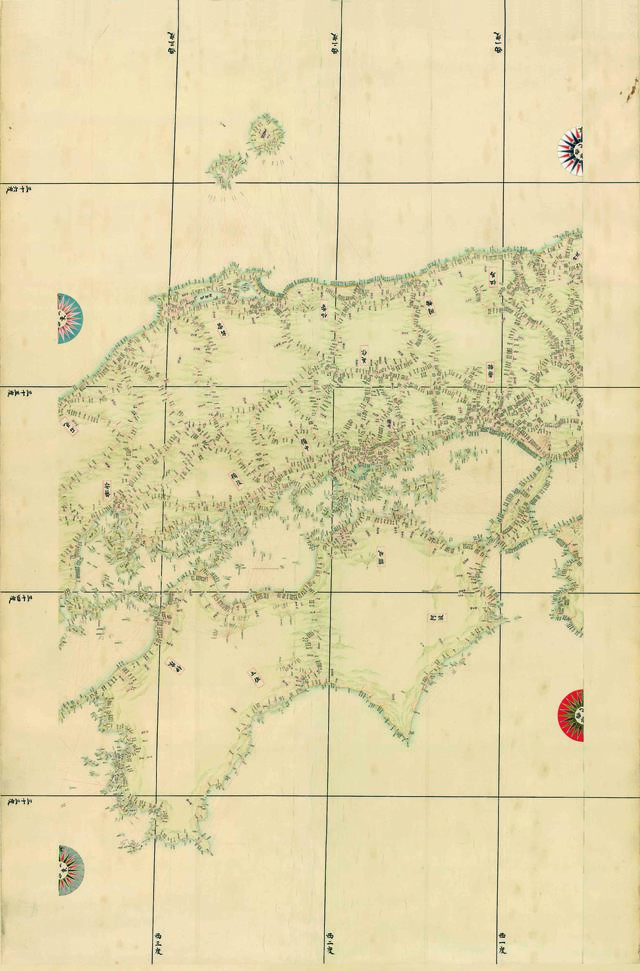 大日本沿海與地全図(伊能中図) 8枚のうち中国四国 江戸時代 文政四年(1821) 京都・日本写真印刷株式会社蔵 【全会場 ※各会場で地域替え展示 画像は静岡会場】