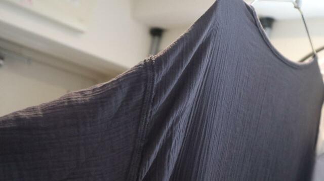 【無印良品 楊柳ガーゼ 五分袖ワンピース】室内干しで2時間半ほどで乾きました！楊柳ガーゼの風合いで洗濯じわが出にくいのも嬉しいポイント♪