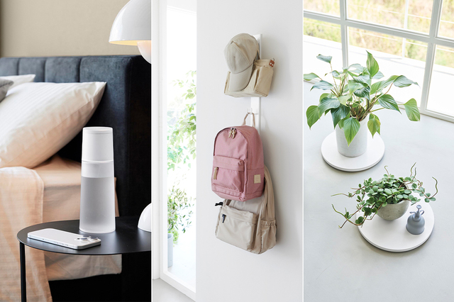 【山崎実業 新作アイテム】ベッドサイドカラフェ タワー／壁付けリュックハンガー タワー 縦型／薄型台車 タワー ラウンド L