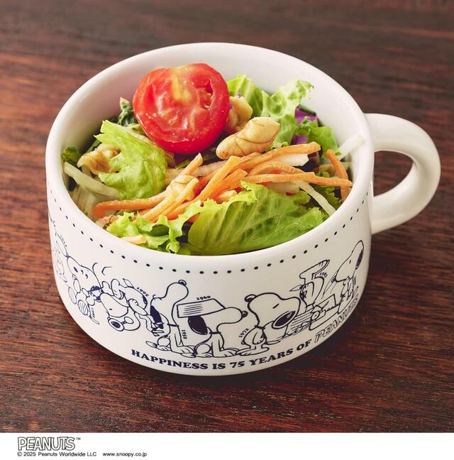 【75周年記念デザイン スヌーピー 磁器のマグカップ 豪華2個セット】口径9cm×高さ5cmの幅広設計!