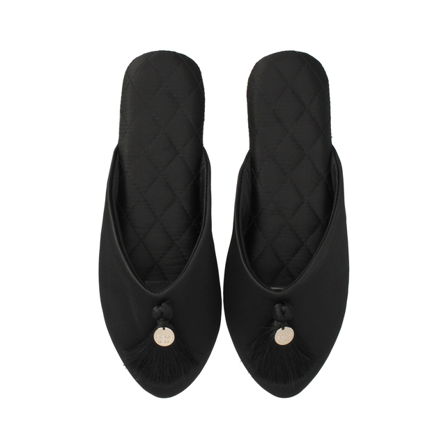 Francfranc（フランフラン）キルティング サテン ルームシューズ ブラック