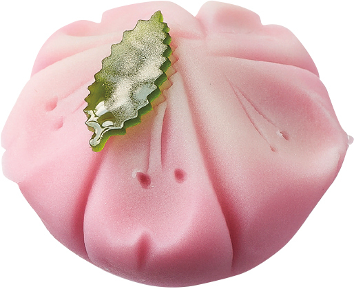 季節の上生菓子 1個280円｜桜をかたどった上品な見た目。初夏のあじさいも、かわいらしいと評判。｜桃太郎