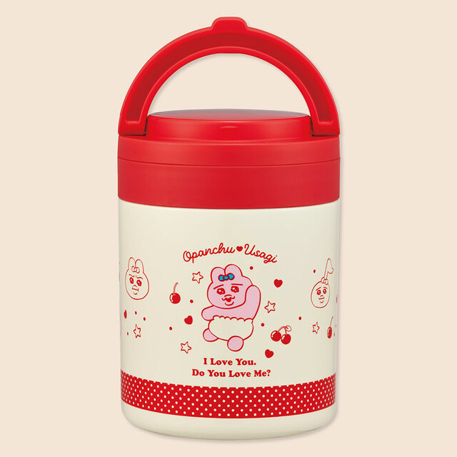 【おぱんちゅうさぎ 折りたたみハンドル付き保温・保冷デリカポット】折りたたみハンドルでスマートに持ち運べます