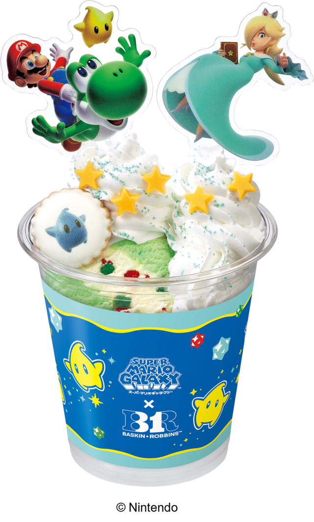「スーパーマリオギャラクシー ダブルサンデー」<価格:1,340円(税込)>【【サーティワン×スーパーマリオギャラクシー】4月の新作コラボフレーバーは“コットンフルーツギャラクシー”!チコのチャーム付きカップも期間限定で登場!】