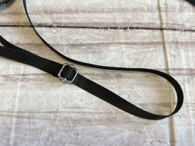 ショルダーストラップは細めで光沢感のある素材。このストラップがおしゃれに見せてくれるポイント！