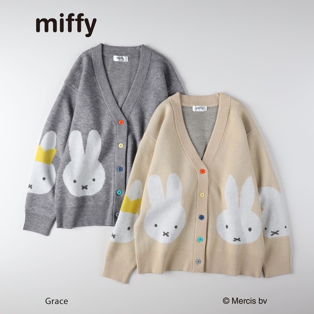 【ミッフィー】「miffy カーディガン」5,990円／さまざまな年代のミッフィーのお顔をジャガード編みで表現したWOMENSのニットカーディガン