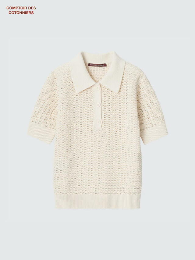 「リネンコットンオープンワークポロセーター」6,990円（税込）