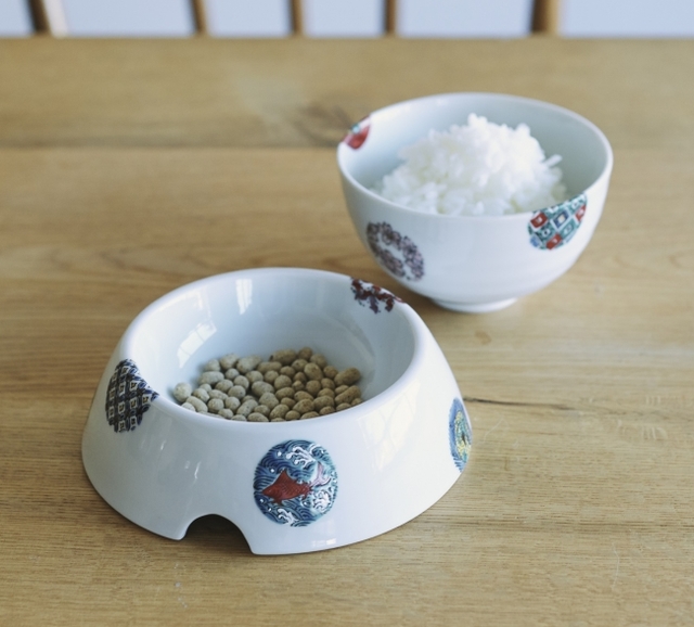 ＜北村和義＞ 丸紋色絵飯椀・ワンちゃん用ボウルセット