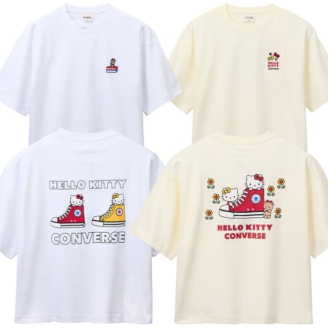 【CONVERSE×HELLO KITTY】バックプリントTシャツ(ホワイト、アイボリー) 各5,060円