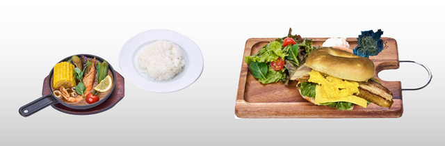 「モガの村の特産海鮮　彩りシーフードカレー、シー・タンジニャのスペシャルベーグルバーガー」【モンスターハンター20周年コラボの後半メニューが公開】