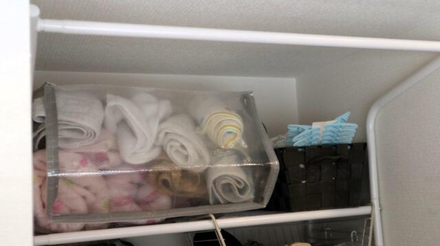 【ニトリ 洗濯機ラック】AFTER。タオルは上の棚の左側、3COINSの半透明ケースを定位置にしました